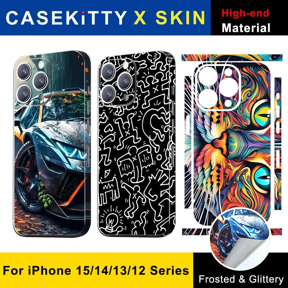 Casekitty-iPhone用の滑らかな粘着ステッカー,サイドフレーム付きの背面保護フィルム,iPhone 15 pro max,14 plus,13, 12 mini