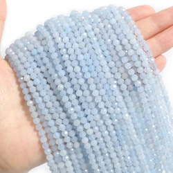 2/3/4mm AA Faceted Natural Stone Aquamarine Beads Blue Tiny Beads For Jewelry Making DIY Necklace Bracelets Accessories 15''