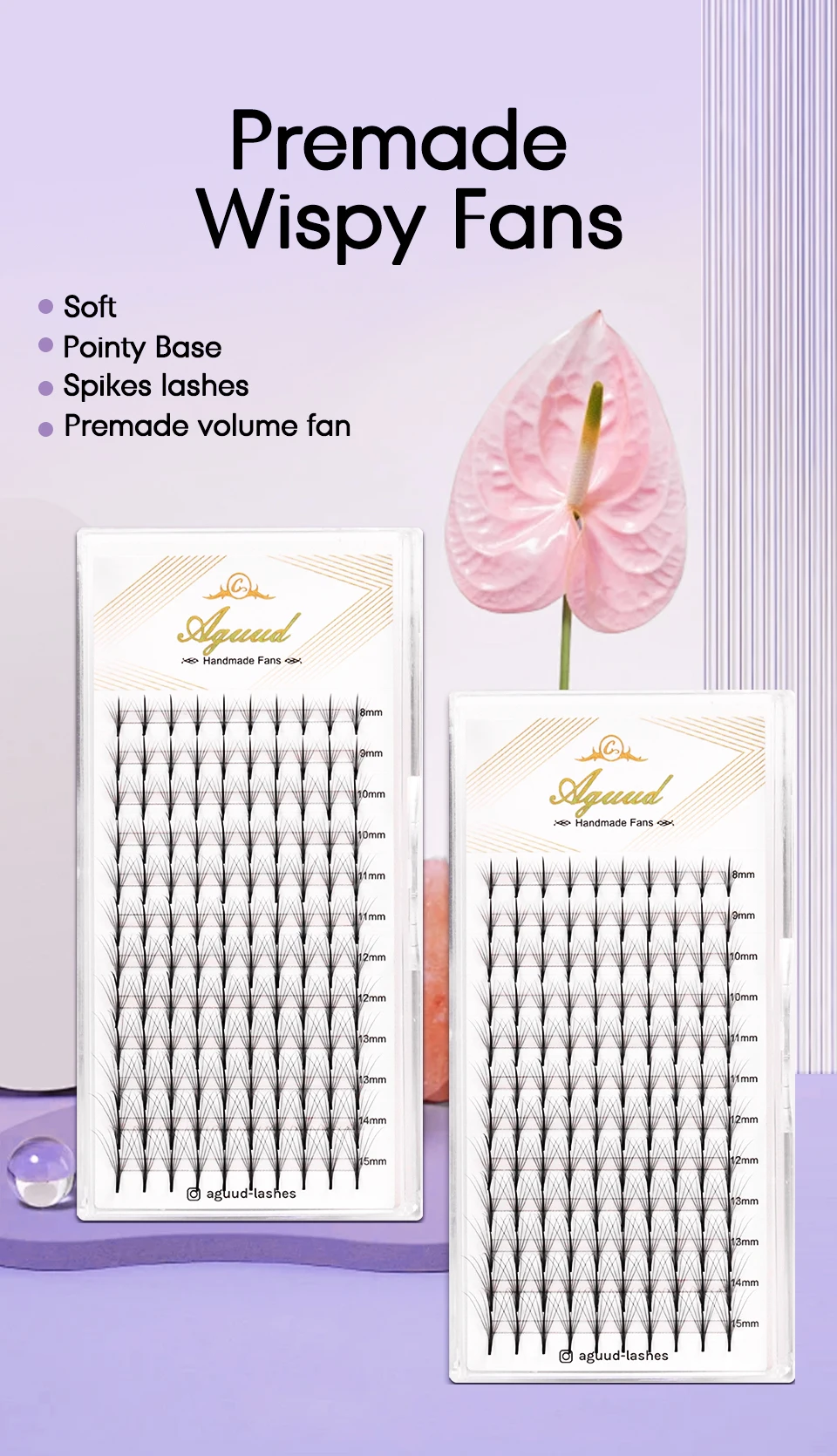 Aguud 3D 5D 7D 9D Wispy Prefabrik Fan Spike Promade Wimpernverlängerung Spitze Basis Hybrid Fan Lash C D Curl Effect Wispy Lash – Detail 3