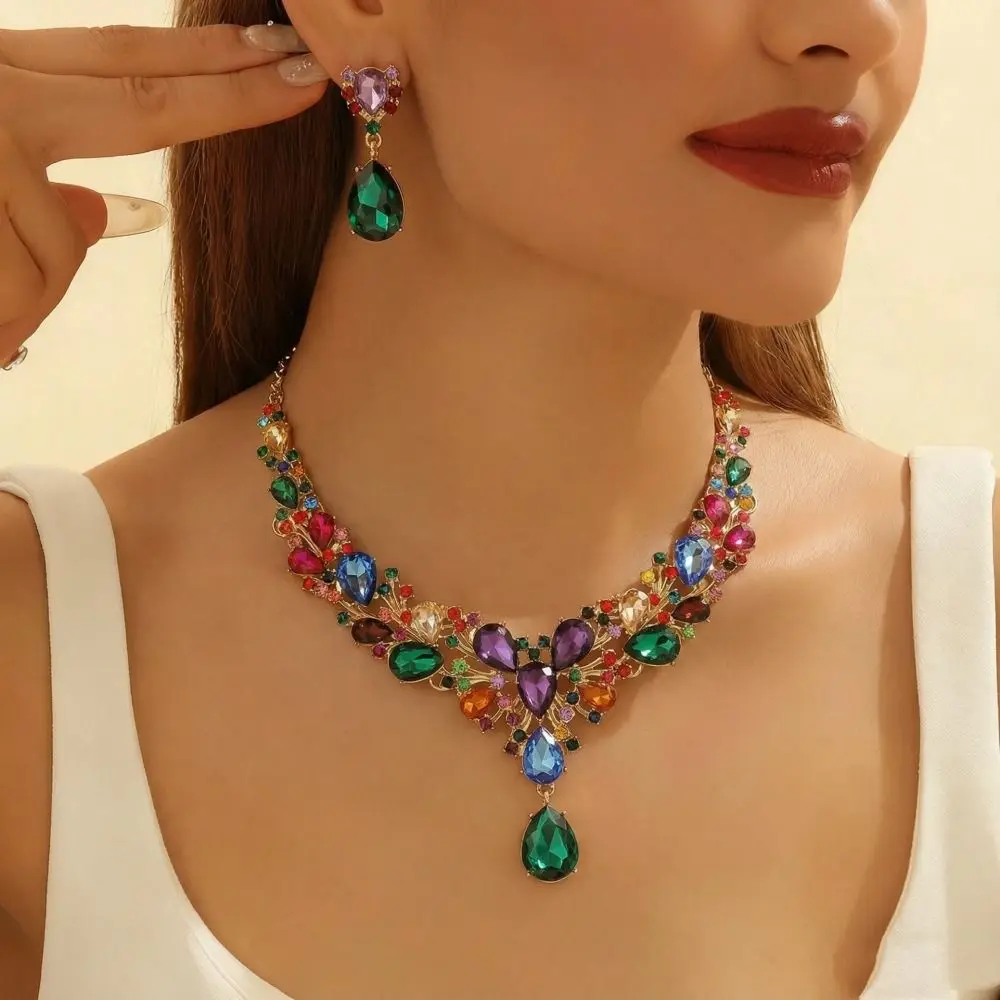 2/3Pcs Sparkling Bridal Necklace Earring Set Water Drop Shaped Fashion Wedding Jewelry Set Elegant Shiny