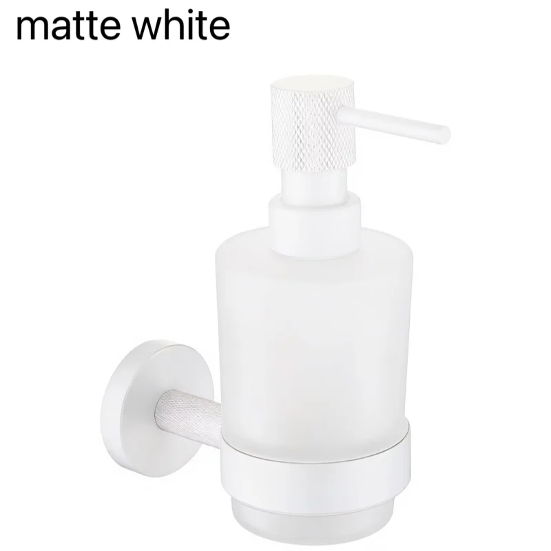 Brushed Nickel Brass Knurled Wall Mount Hand Sanitizer Bottle Soap Dispenser Glass Bottle Holder Bathroom Hardware Accessories