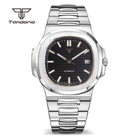 Tandorio Square 40mm Men's Stainless Steel NH35 Automatic Watch Multicolor Dial Sapphire Date Brushed Mechanical Wristwatch Lume