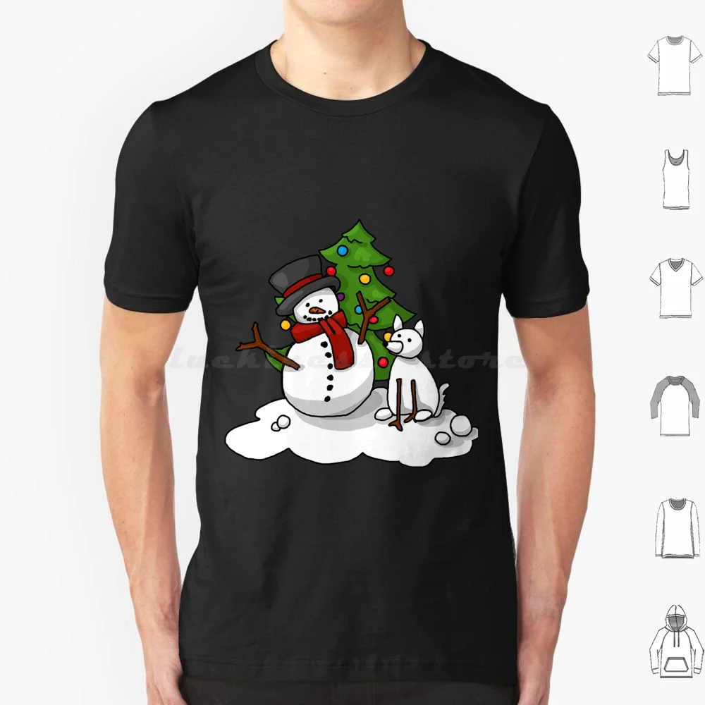 Snowman And His Friend , The Snow Dog T-Shirt T Shirt Big Size 100% Cotton Christmas Snowy Dog Happy Holidays Snowman Winter