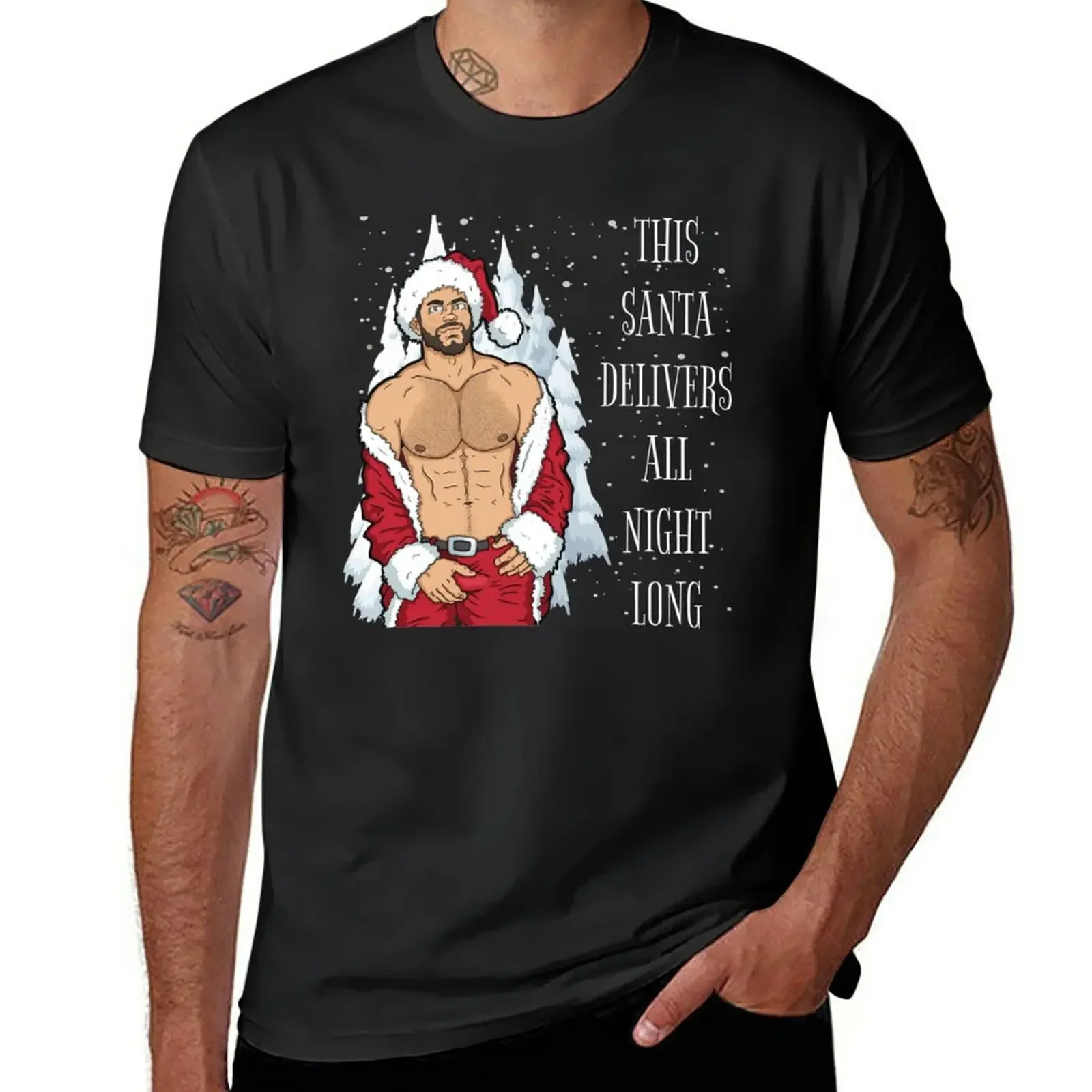 Naughty Inappropriate Christmas Santa Delivers All Night Long Sexy Santa Man T-Shirt Blouse mens graphic t-shirts anime