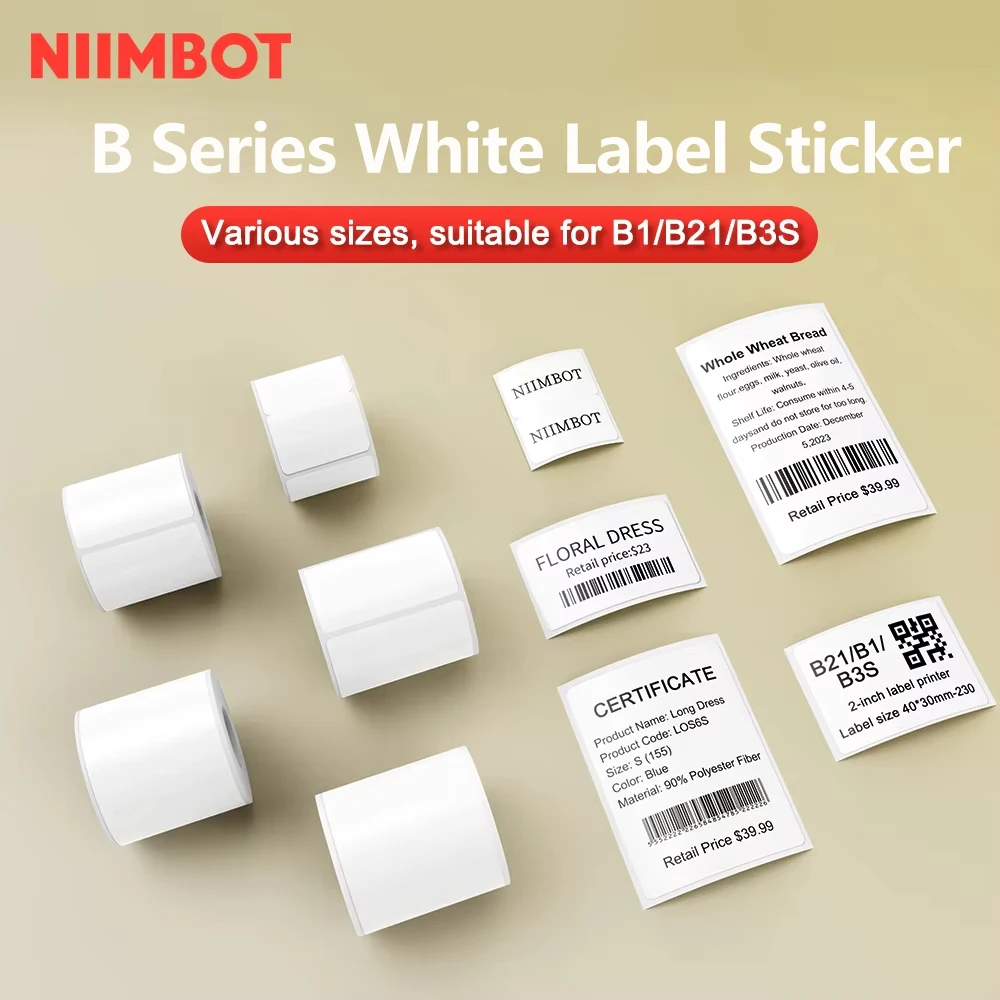 Niimbot الأبيض الحراري التسمية ملصق ل B1/B21 طابعة حرارية صغيرة محمولة ذاتية اللصق ملصقات للتسمية مقاوم للماء شارة السعر