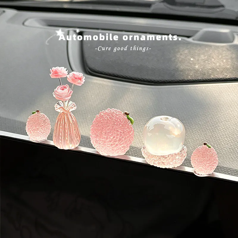 Creative Car Dashboard Decoration Glow in Dark Lychee Ornament for Electric Vehicle Accessories