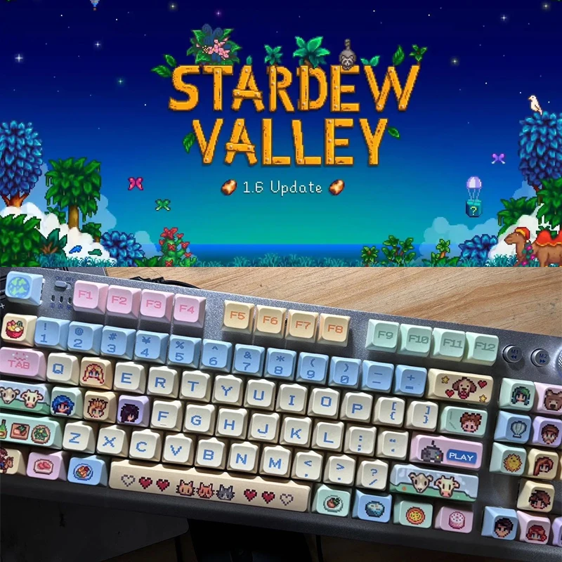 Stardew Valley 78 Keycaps Pixel Cat Pixel Pbt Cute Mechanical Keyboard Universal Customization Moa130 Mda Stardew Valley Keycaps
