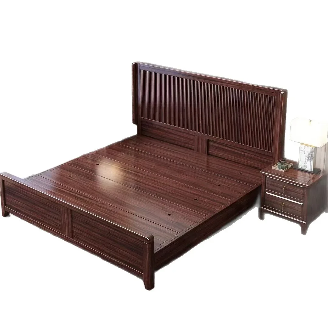 Song Aesthetic Solid Wood Bed Hard Edge 1.5m/1.8m Single/Dual Size New Chinese Ebony Master Bedroom Furniture