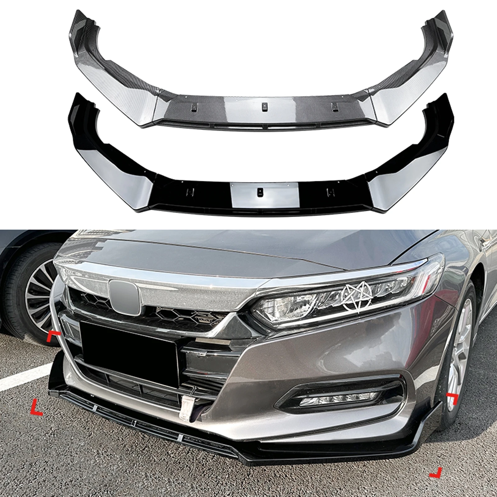 

Front Bumper Spoiler Lip For Honda Accord 10th 2018 2019 2020 2021 Carbon Fiber Look/Gloss Black Car Lower Splitter Protector