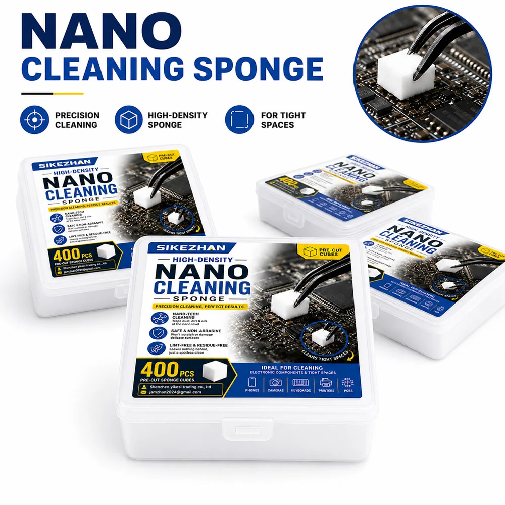 Pre Cut Nano Cleaning Sponge 400PCS with ESD Tweezers for Circuit Board Phone Camera Keyboard Printer Precision Dust Removal