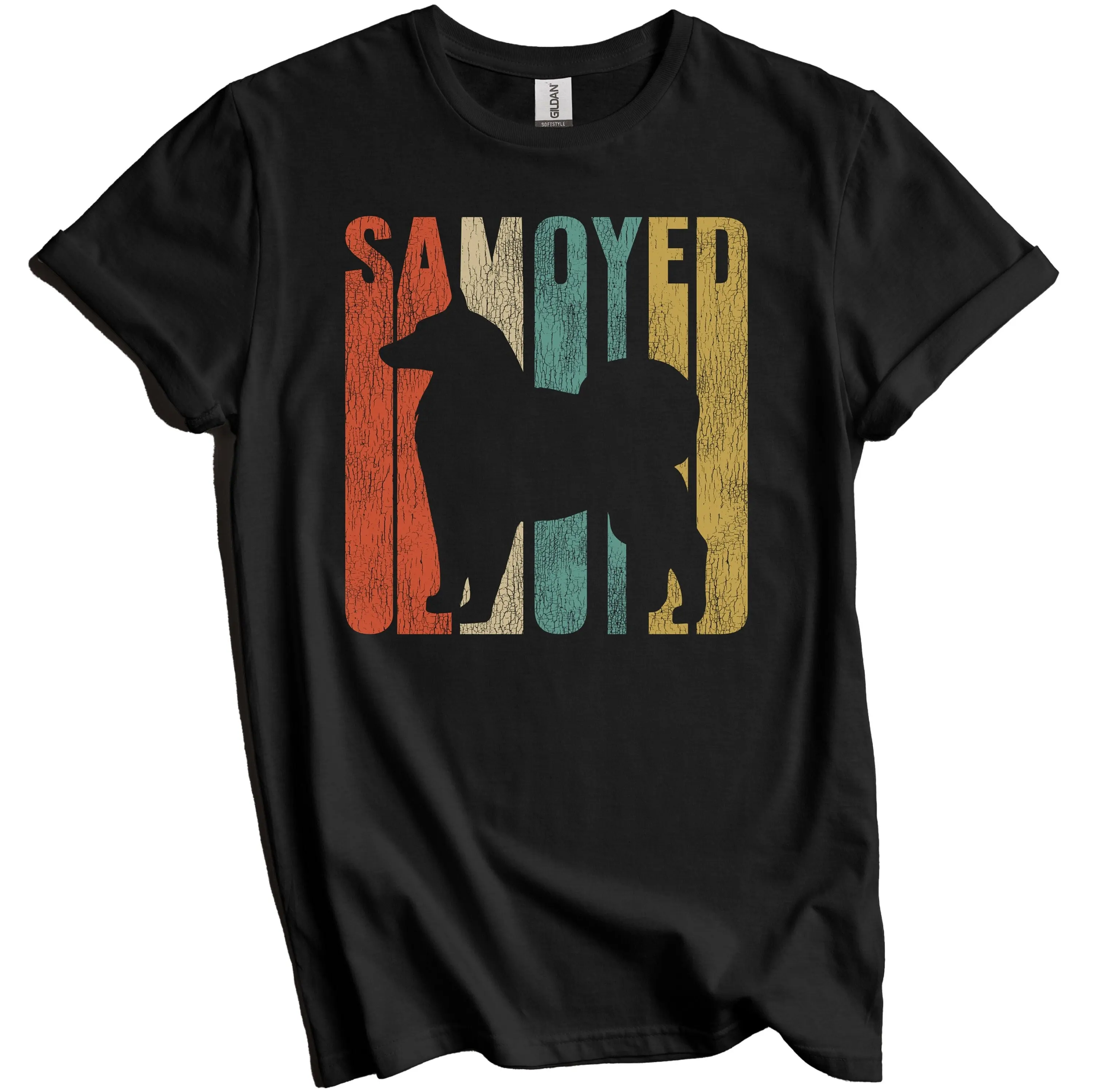 Samoyed T Shirt Retro For Owner 1960'S 1970'S Vintage Style Dog Silhouette Cracked Worn Distressed Look