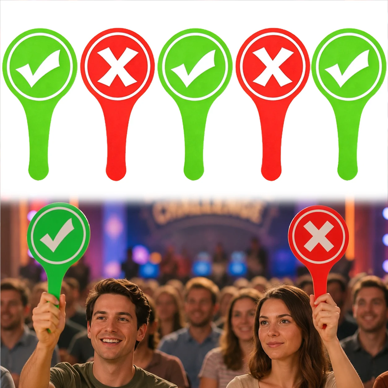 Handheld True False Judgment Signs Two-Sided Printed Paddles with Handle Teaching Aids for Training Sessions Audience Voting TMZ