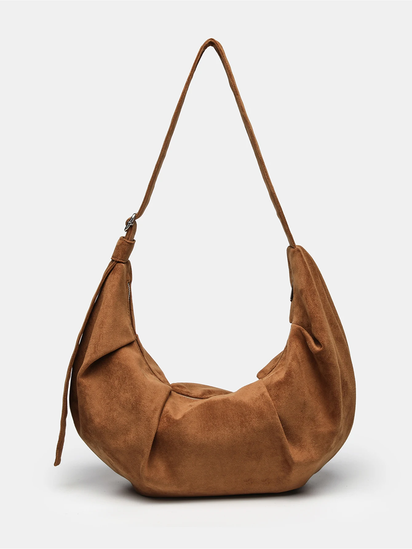 

Сумка в форме полумесяца из искусственной замши в стиле ретро, плиссированная сумка через плечо большой вместимости, нишевая сумка подмышками с регулируемым плечевым ремнем