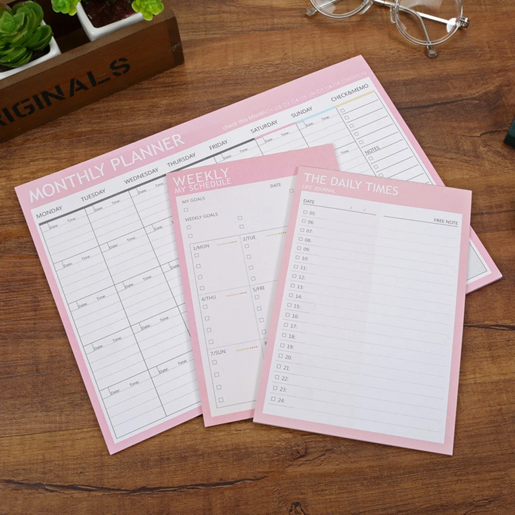 

3 Pcs Monthly Plan Notepad Office Supply Memo Pads Memorandum School Stationery
