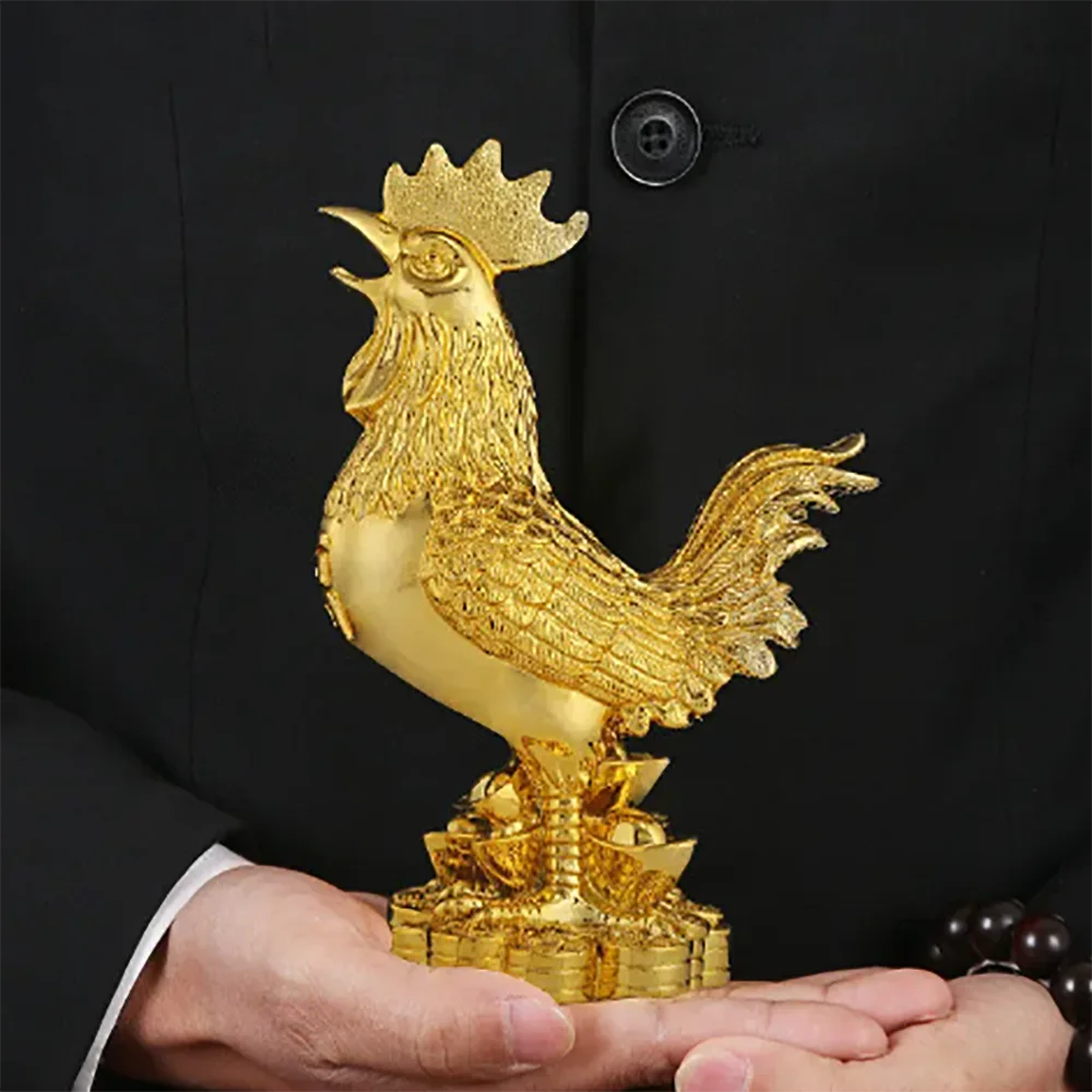 

WSHYUFEI Golden Chicken Decoration Gold Plating Lucky Cock Resin Statue Living Room TV Cabinet Figurines Chinese decorations