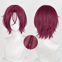 Rin Matsuoka peruka do cosplay 33cm krótkie ciemne różowe czerwone włosy Anime żaroodporne peruki syntetyczne