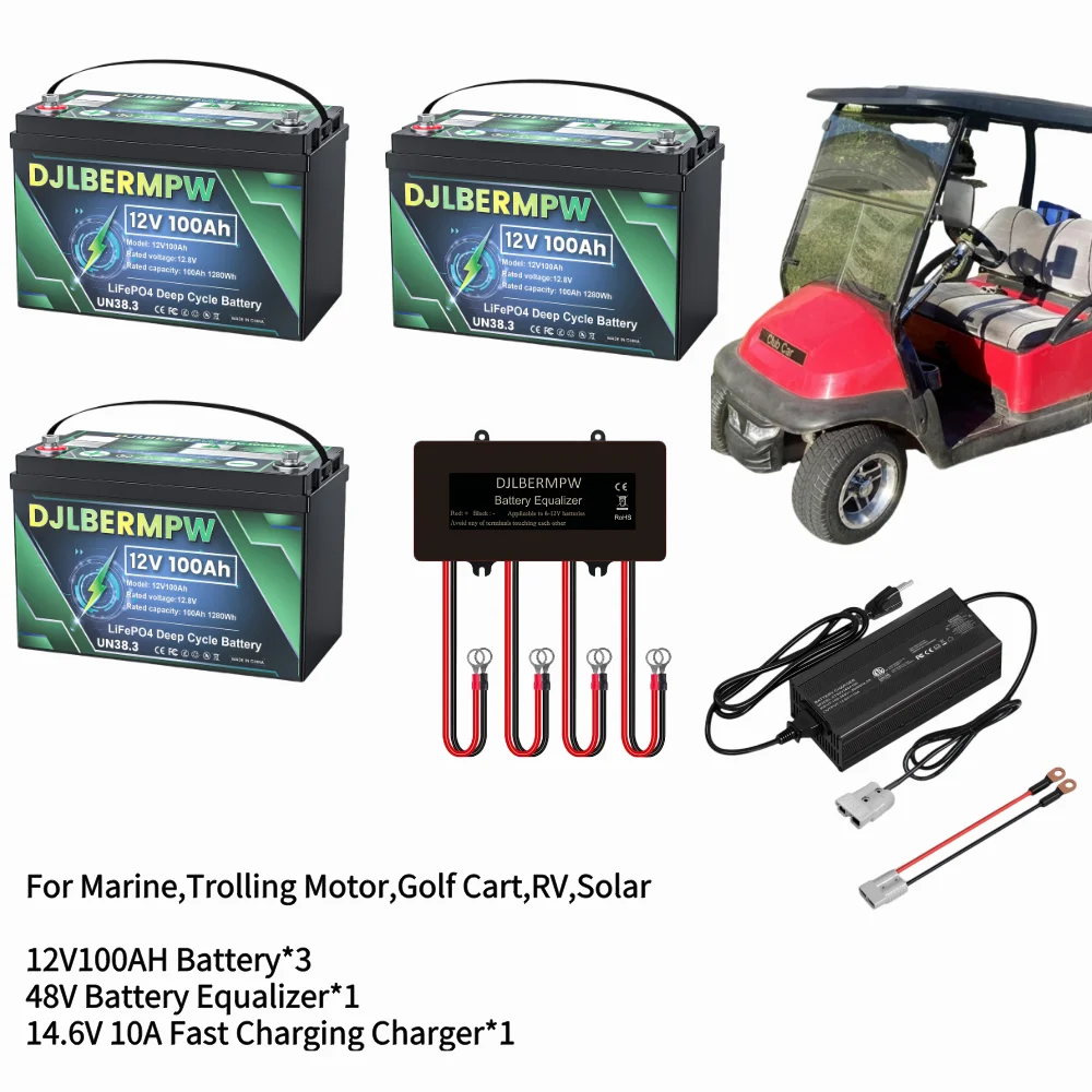 

36V Lithium Golf Cart Battery Built-in 100A BMS With 36V Battery Equalizer 14.6V 10A Fast Charging Charger for Golf Carts