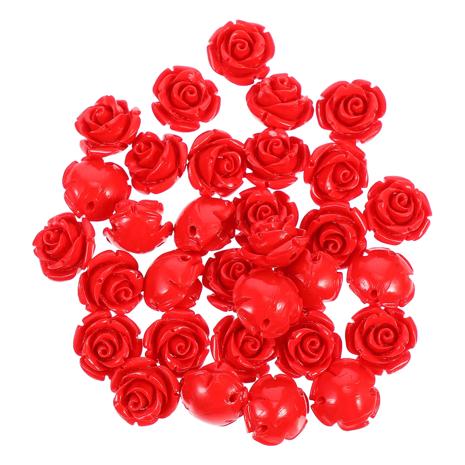 50Pcs Red Rose Resin Loose Beads for DIY Jewelry Making Accessories Bracelet Necklace Craft Decoration Flower Spacer Beads