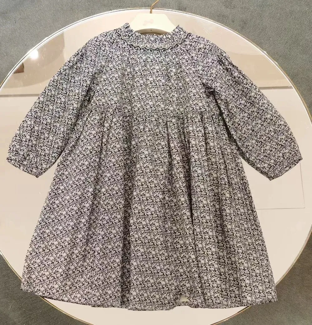 

Autumn girls' dress kids girls clothes cotton French style pure cotton printed dress Hand embroidered dress
