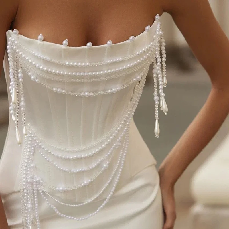 Eightree Weiße Meerjungfrau-Hochzeitskleider 2026, trägerlos, ärmellos, Perlen, Korsett, Brautkleid, Abend, Hochzeit, Abendkleid, individuell gestaltet