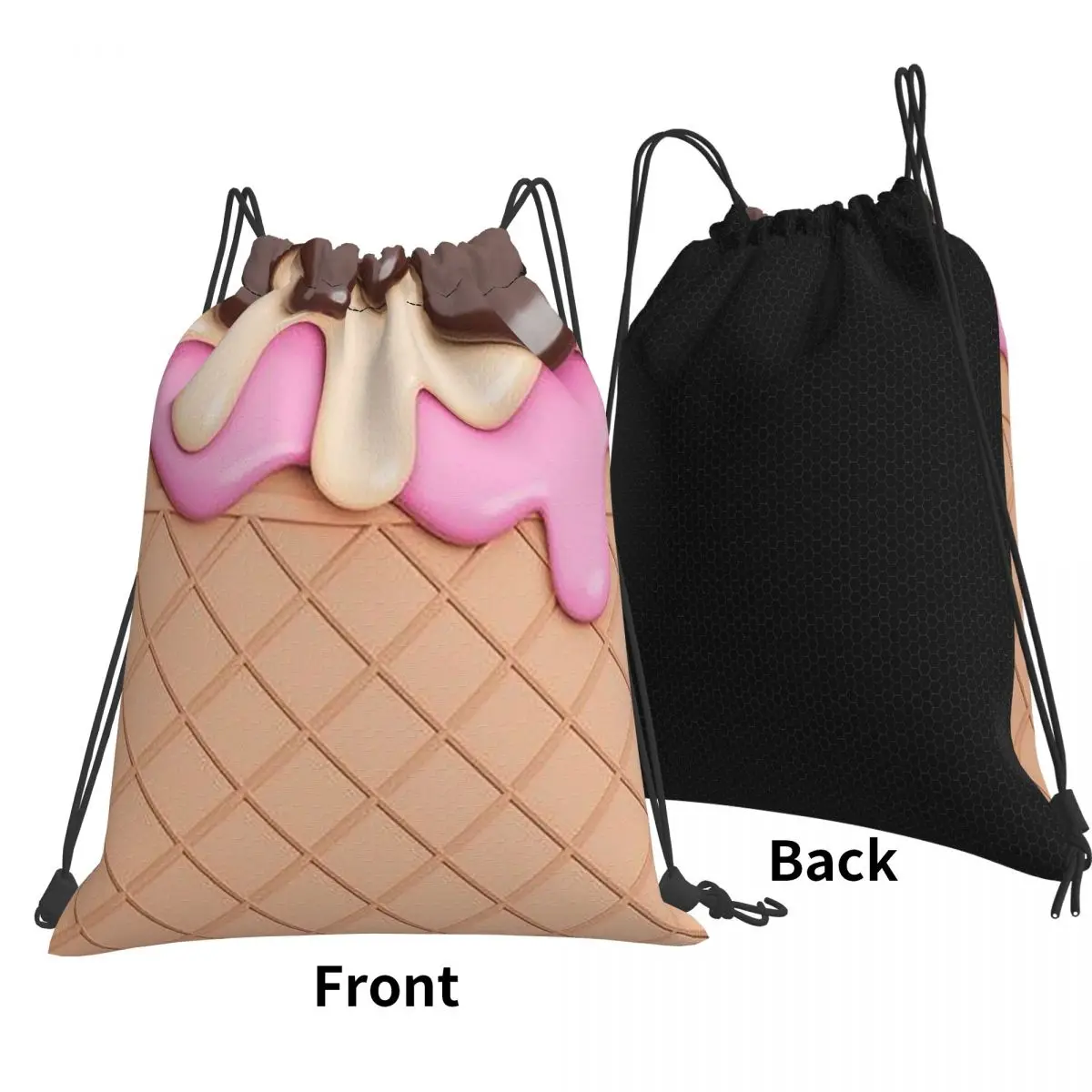 Strawberry Ice Cream Backpacks Multi-function Drawstring Bags Sports Bag Book Bags for Man Woman Students