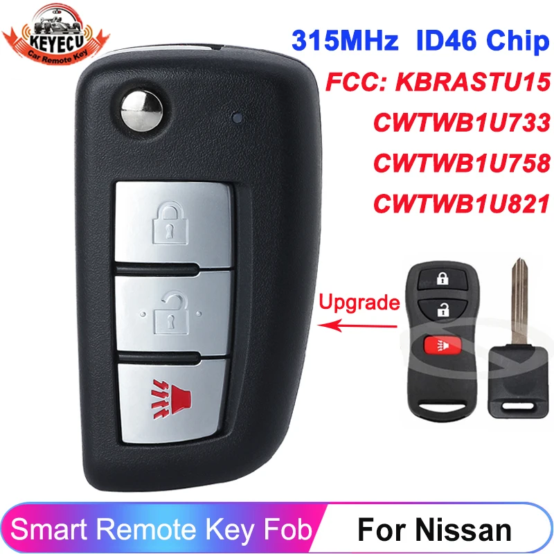 KEYECU zmodyfikowany pilot z kluczem 315MHz ID46 Chip dla Nissan Versa Xterra dla Infiniti FX35 FX45 KBRASTU15 CWTWB1U733 CWTWB1U758 Fob