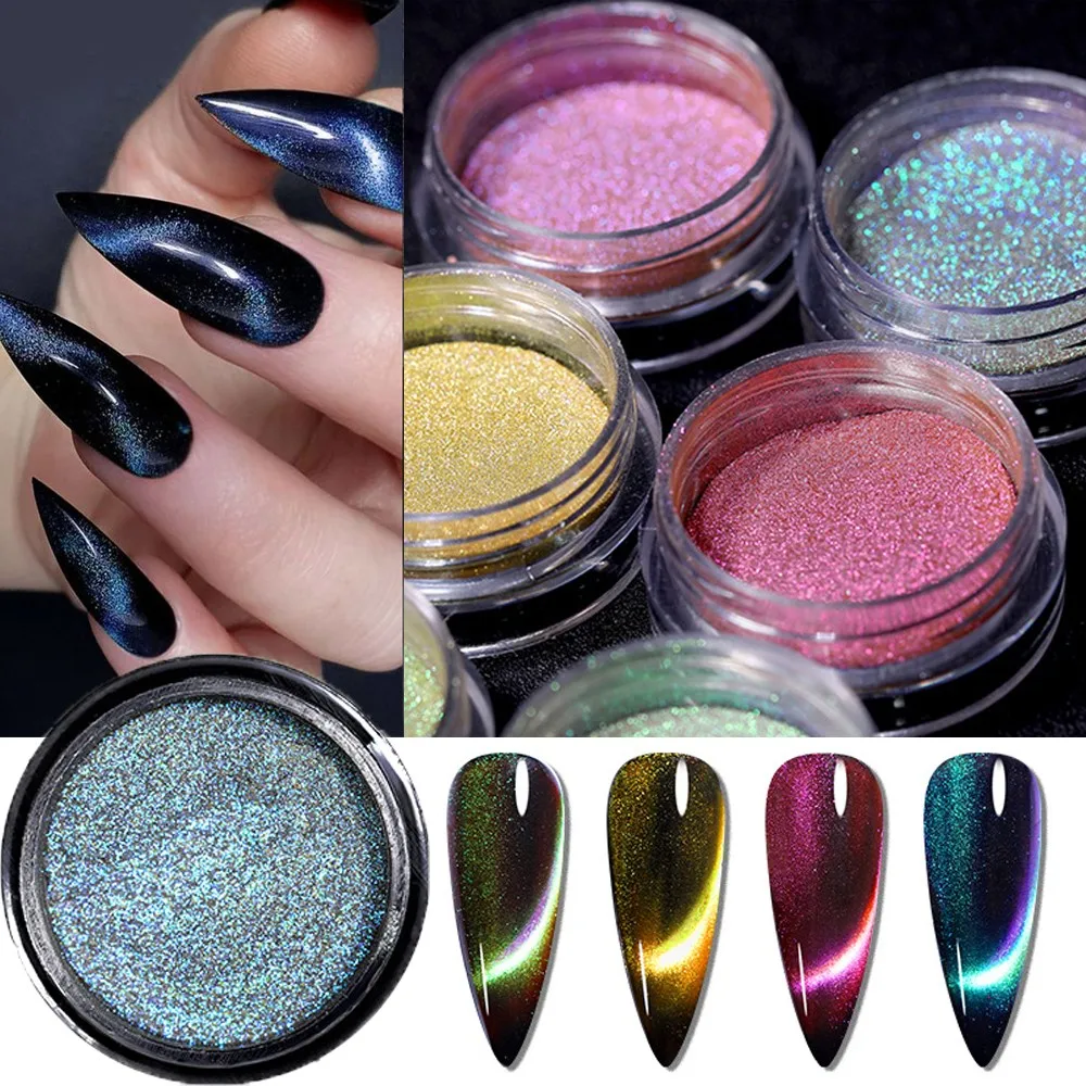 

1Jar 9D Chameleon Magnetic Powder Glitter Dust Cat Eye Nail Art Decor Chrome Pigment Shiny Holographic Craft Pigments Supplies