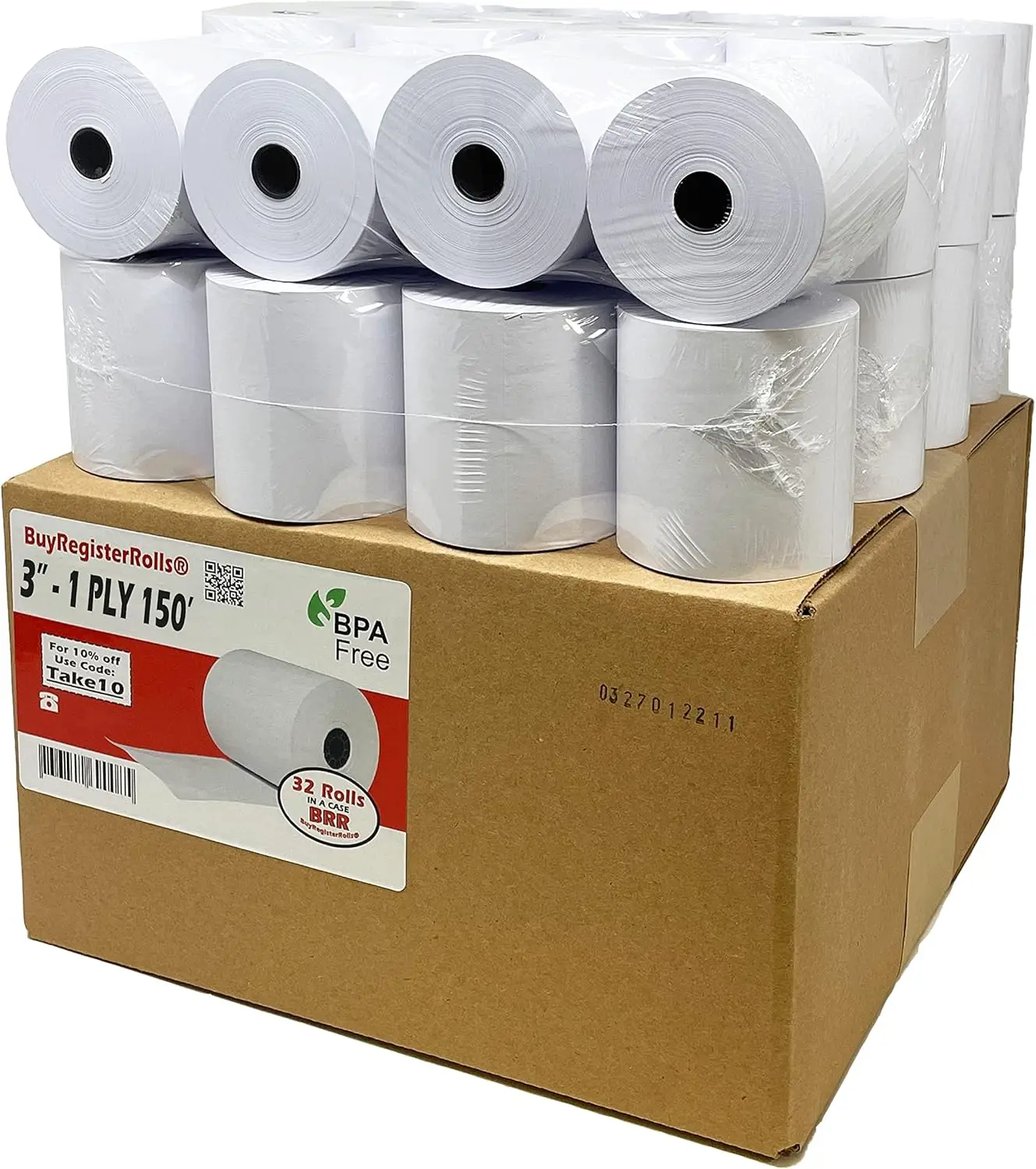 

32 Rolls 3" x 150' 1-Ply Bond Kitchen Printer Paper for POS Receipts, Cash Registers - Non-Thermal, Requires Ribbons