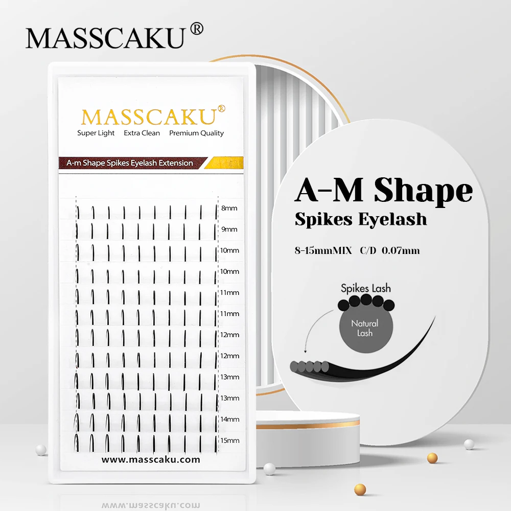 

Factory Wholesale A-M Shape Spikes Eyelash Extensions 8-15mm Mix Length Easy Application Flat Root False Eyelashes from MASSCAKU