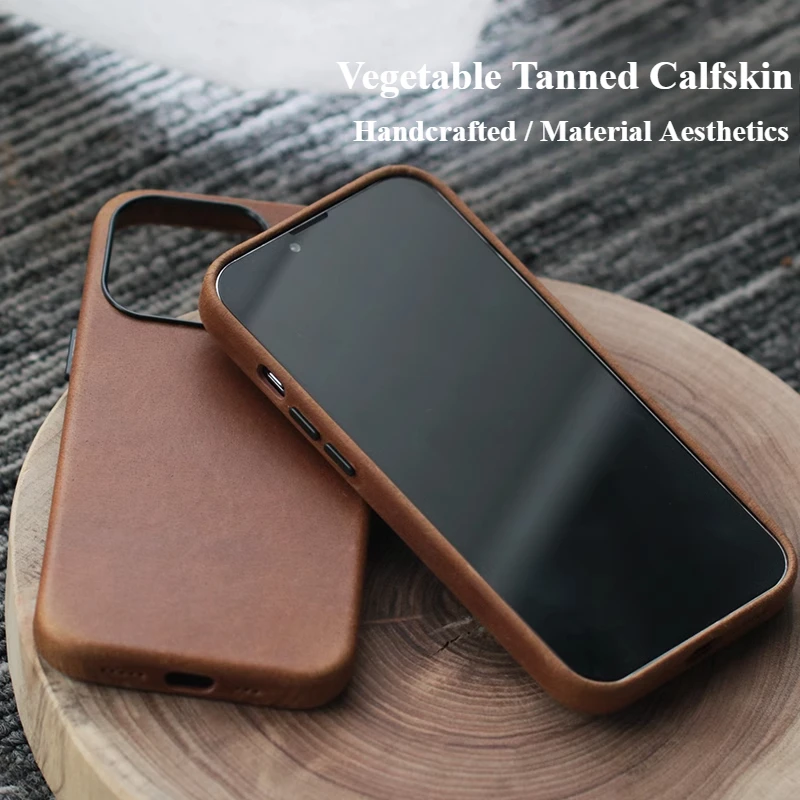 ZEEMOO Original Vintage Phone Case Vegetable-Tanned Calfskin Magnetic Charging Anti-drop Phone Shell for iPhone 15/16 Pro Max