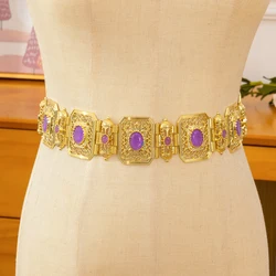 Moroccan Bridal Belt With Square Cutout Design - Golden-Tone Metal Waist Chain For Weddings & Evening Events