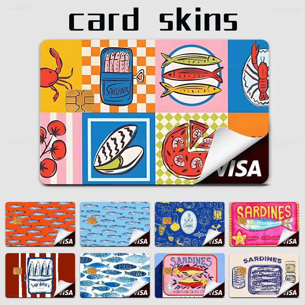 Popular Fish S-Sardine Credit Card Skin Stickers No Adhesive Residue Water Proof for VISA Credit Card Subway Access Card