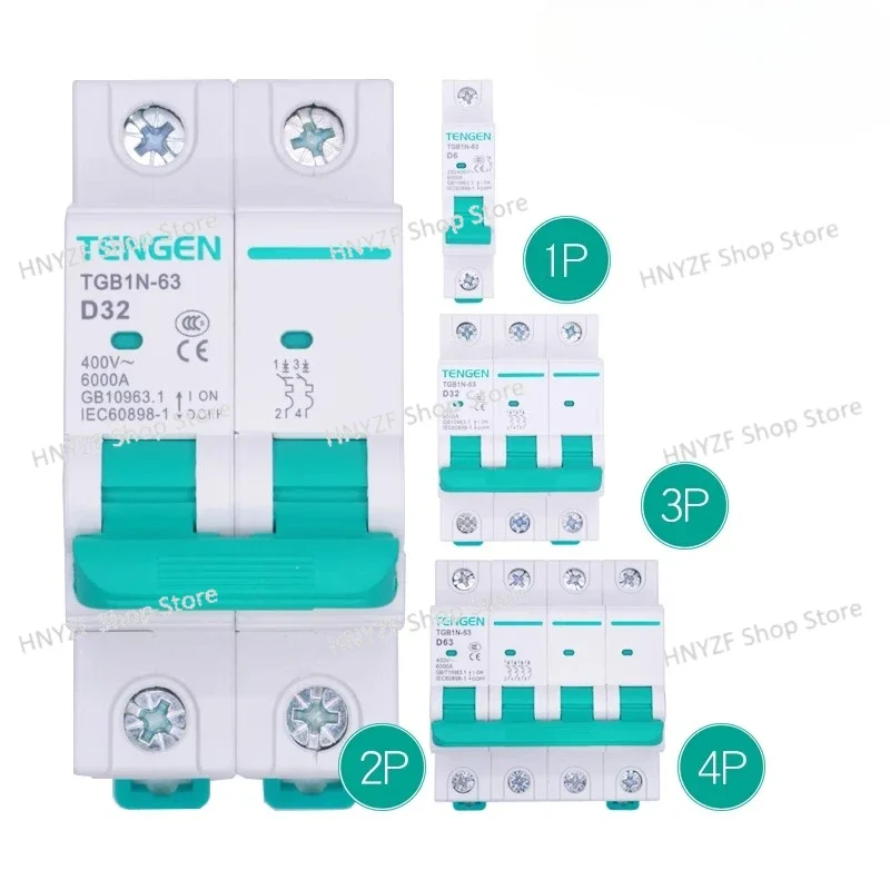 D type 3P air switch TGB1N small circuit breaker 4P switch 6A10A three-phase 32A motor protection