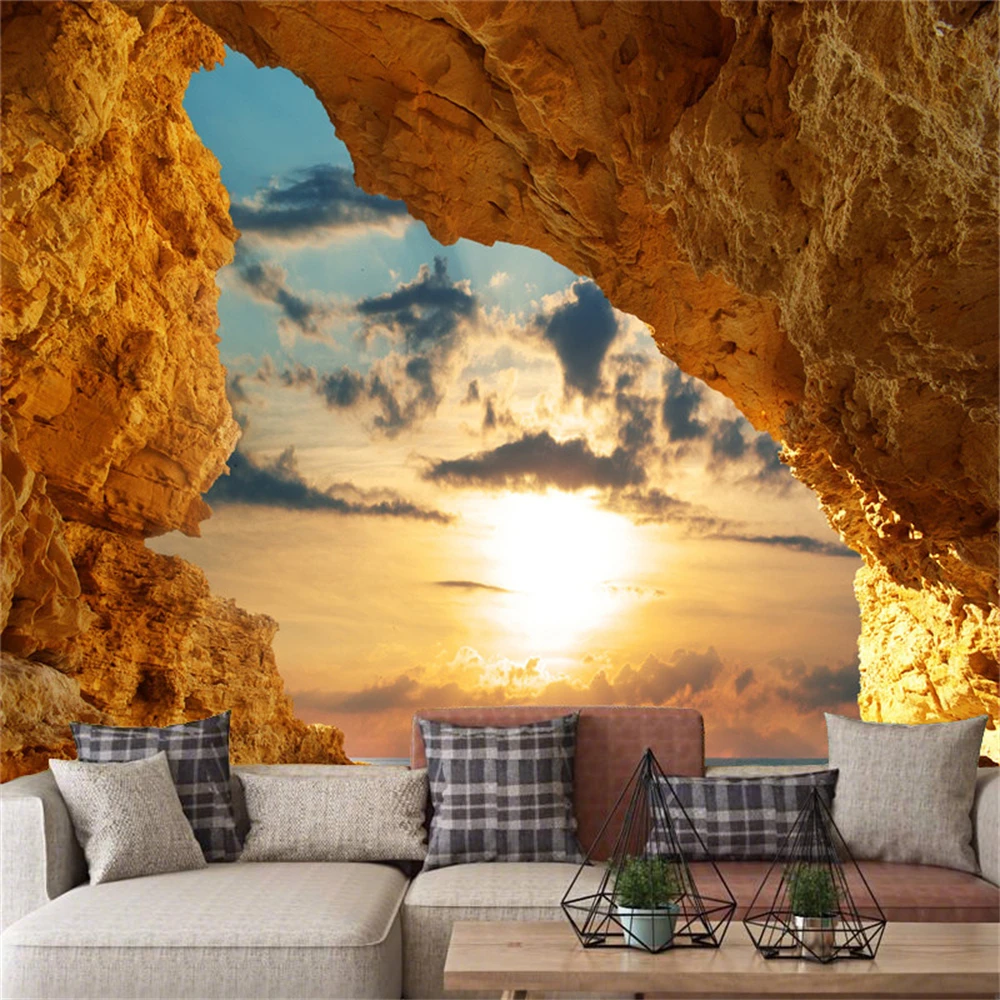 3D Nature Landscape Wallpaper Custom Beibehang Stereo Sea Cave Design for Restaurant Bedroom Hotel Background Expansion Space