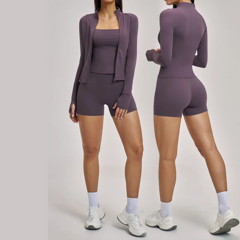 

Весенний комплект для йоги из 3 предметов: спортивный костюм с длинными рукавами, шорты и спортивный жилет для фитнеса и тренировок, женская одежда для занятий спортом