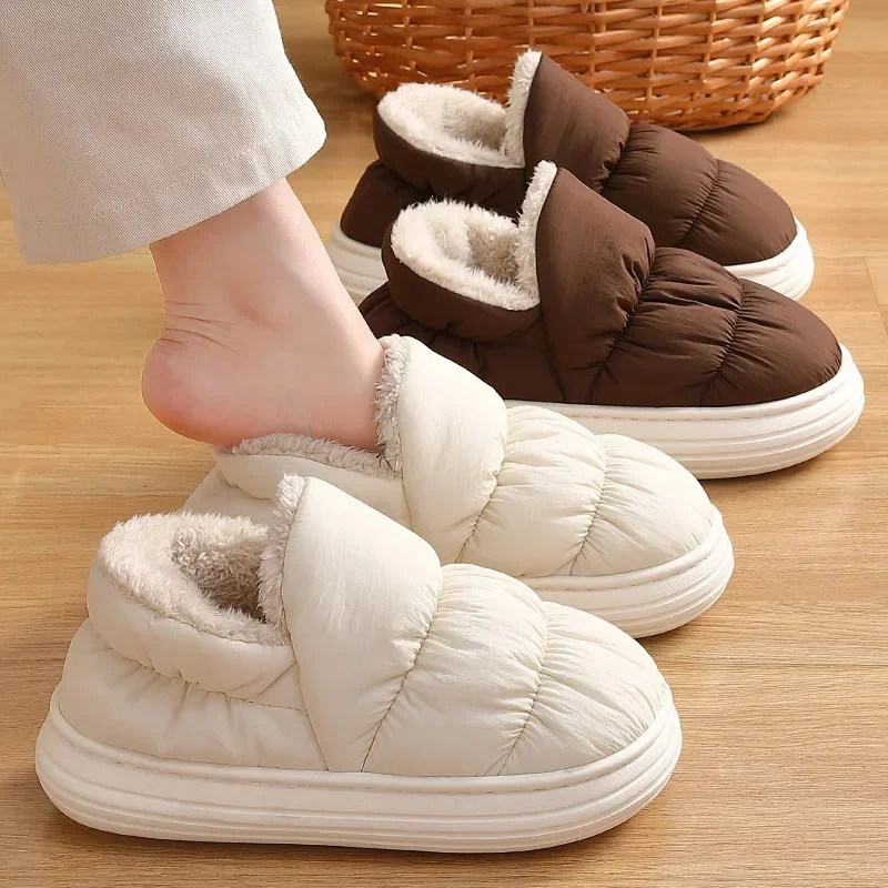 Winter Warm Mannen Slippers Casual Antislip Platform Flats Thuis Waterdichte Antislip Schoenen Indoor Outdoor Dikke Pluche Vrouwen Slides