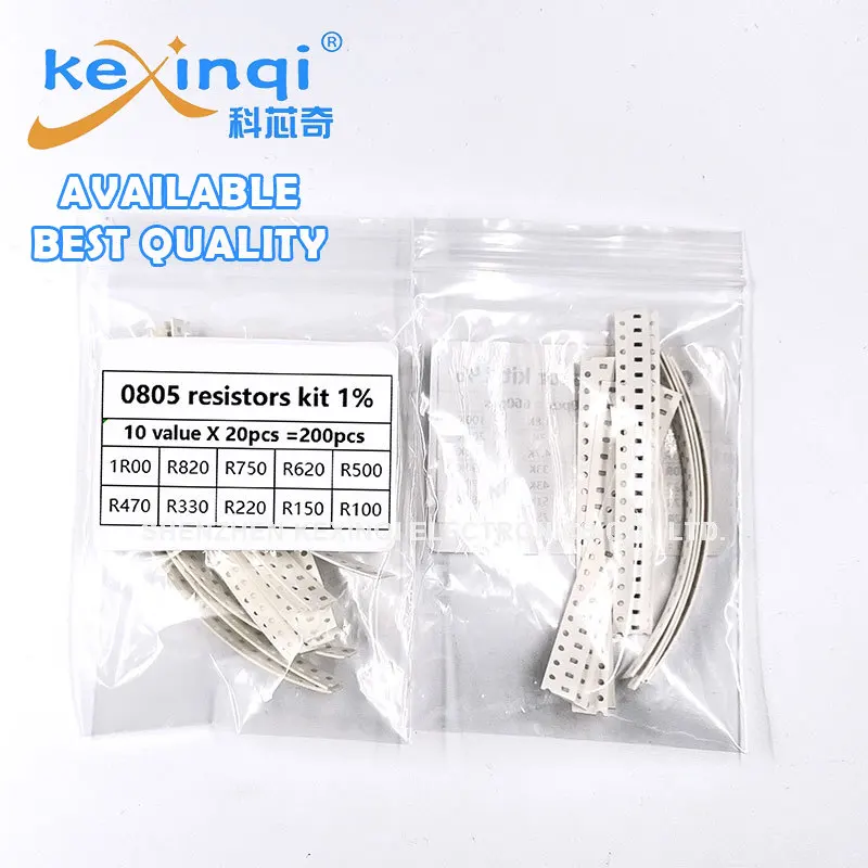 200PCS 1% 0805 SMD resistors assorted kit set ,10 valueX20pcs=200pcs 1R00 R820 R750 R620 R500 R470 R330 R220 R150 R100 Diy