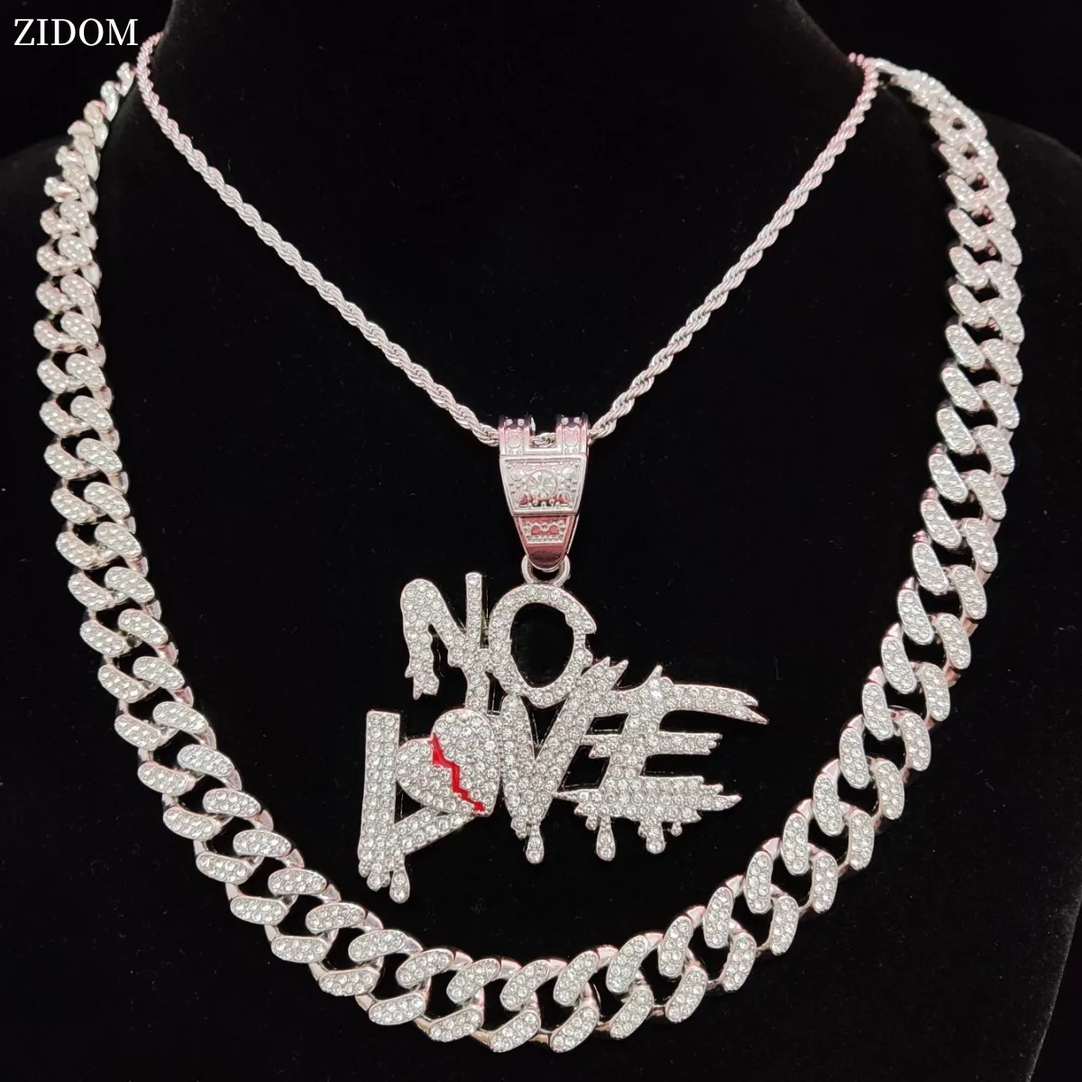 2023 New Arrived Men Hip Hop No Love Letter Pendant Necklace Cuban Chain Iced Out Bling HipHop Necklaces Fashion Jewelry Gifts