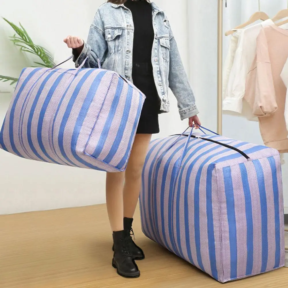 75L-230L Large Moving Bag Thickened Blue White Nylon Storage Bag Waterproof Luggage Duffel Bag for Car Travel and House Moving