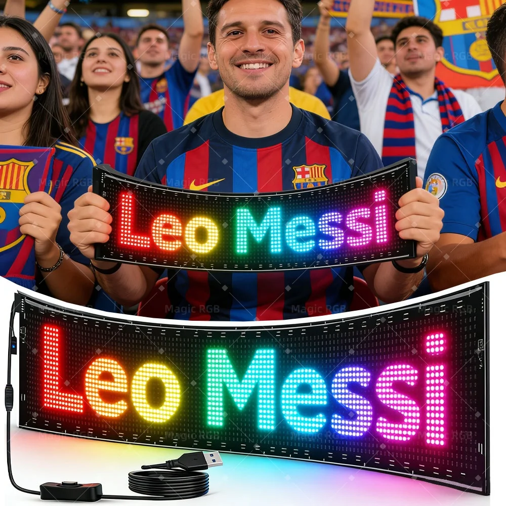 

LED Pixel Panel Flexible LED Matrix Screen DIY Custom Text Pattern Display for World Cup Football Fans Support Messi Name/Slogan