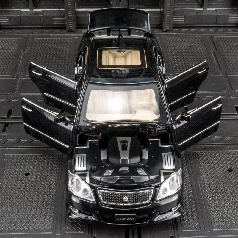 1:32 Decoración de modelo de coche de aleación Toyota Crown de 12. a generación, puertas y capó de motor, el maletero se puede abrir tiene sonido y iluminación