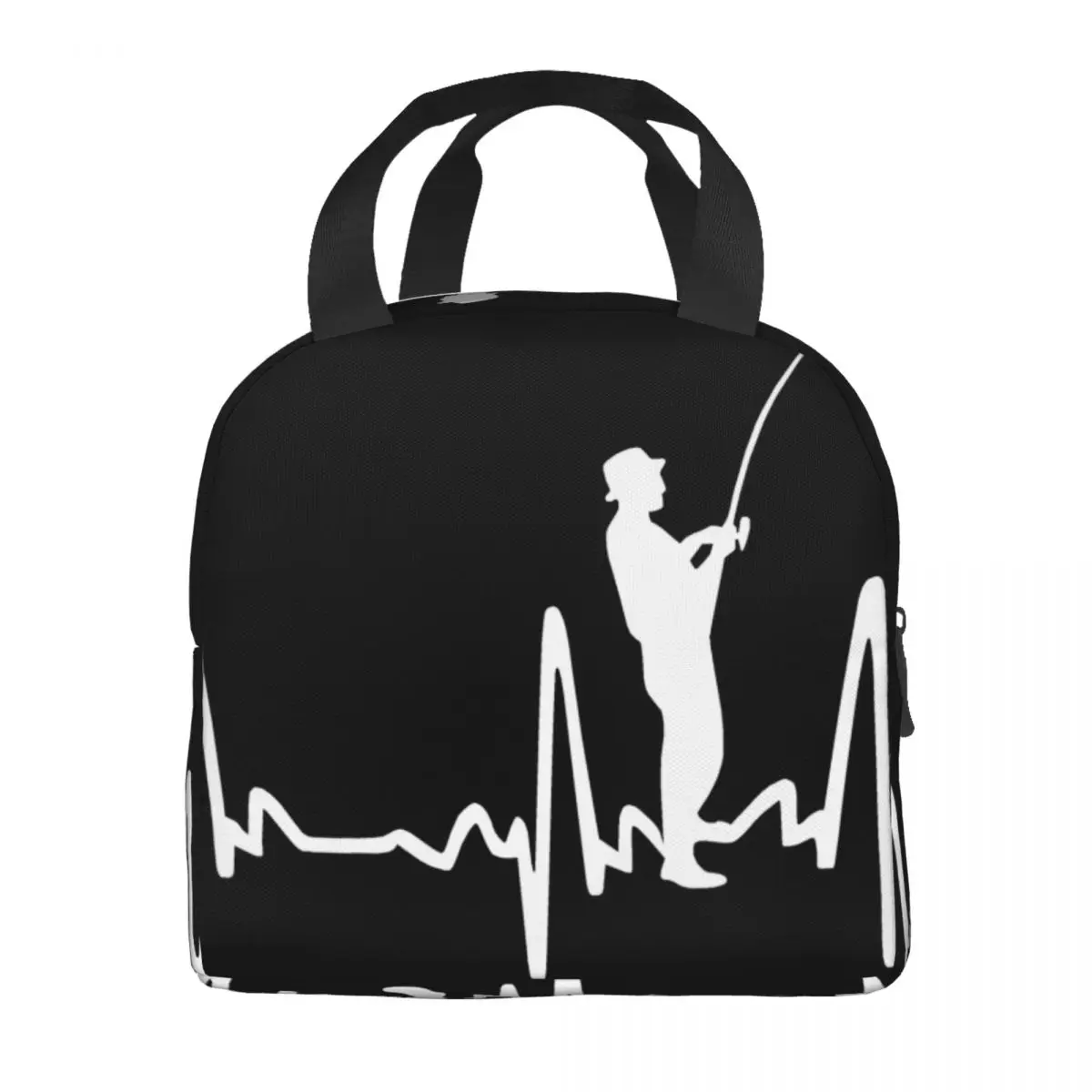 Fisherman Heartbeat Fishing Decal Lunch Bag Unisex Portable Cooler Insulated Lunch Box Food Bento Box