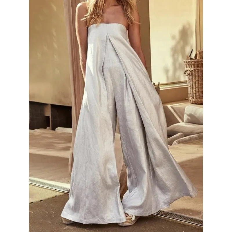 

Tinaa Sliver Tube Jumpsuits for Woman 2025 Strapless Wide-leg Pleated Solid Color Elegant Long Jumpsuit Woman Clothes 112308