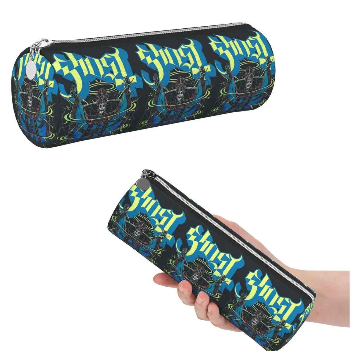 Rock Band Ghost BC Pencil Case for Studen School Cylinder Pen Box Pencil Bag Pen Holder