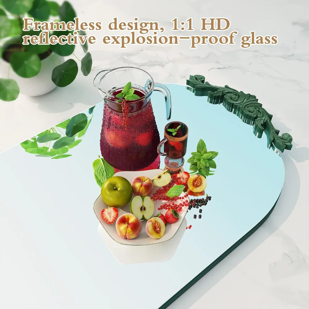 Suporte de espelho arqueado de comprimento total esculpido gótico elegante vintage 61,5 H x 20 W, espelho de parede grande, estilo decorativo moderno verde