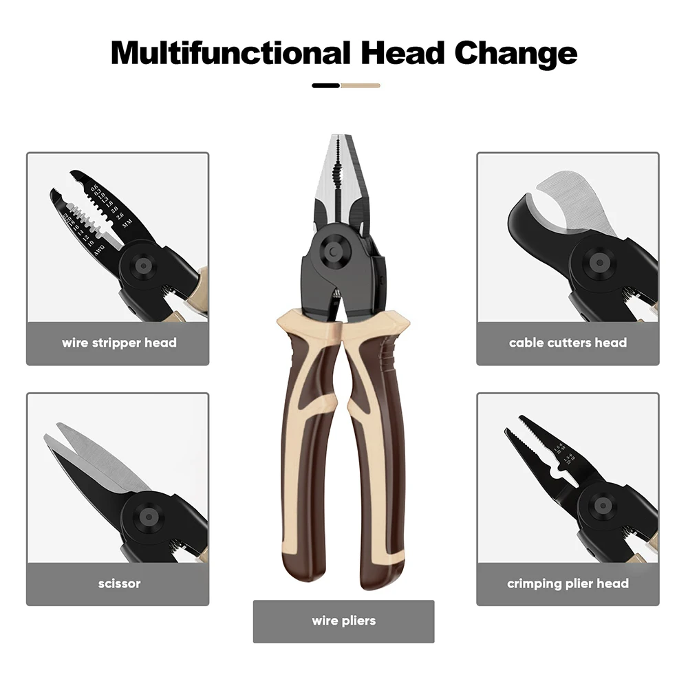 Allsome 5 IN 1 Pliers Set, Quick Change Pliers Head Set with Wire Pliers, Scissors, Cable Cutter, Wire Stripper, Crimping Pliers