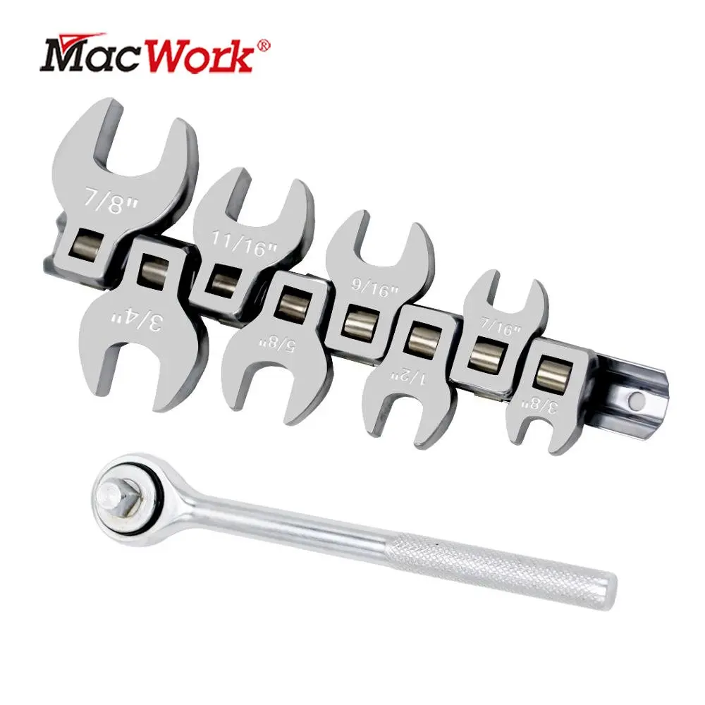 MacWorkTools 45 Teeth Ratchet Spanner Handle and 8 Pcs 3/8 Inch Drive Crowfoot Wrench Set Metric/SAE Professional Tools