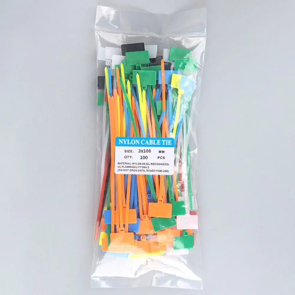 100pcs Strapping Tape Self-locking Zip Ties Markers Tag Labels Colorful Tag Cable Ties Cable Tag Nylon Ties