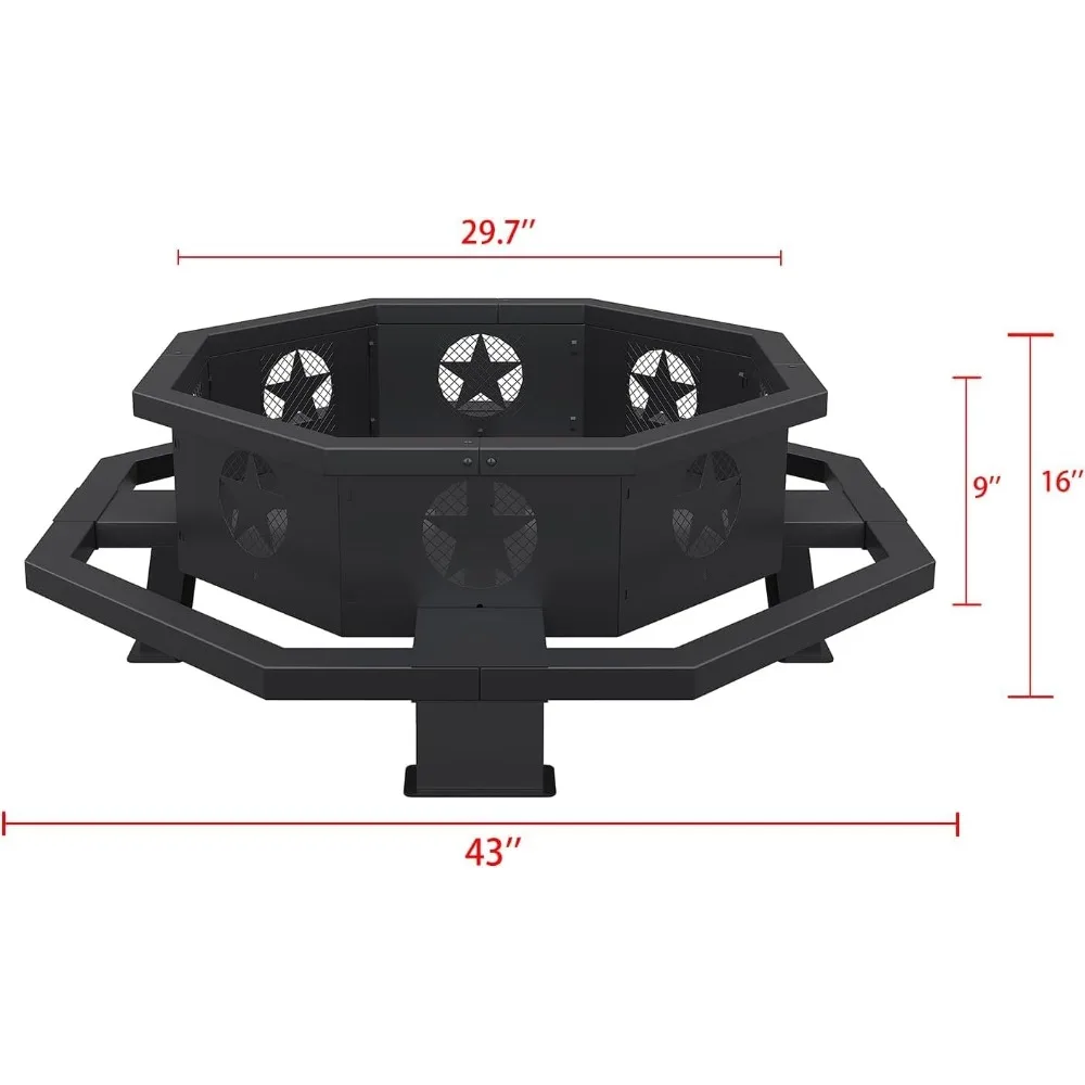 حفرة نار مقاس 43 بوصة لحرق الخشب الخارجي، حفرة نار مثمنة خارجية مع بوكر، حفرة نار كبيرة للتخييم، الفناء الخلفي، الفناء #2
