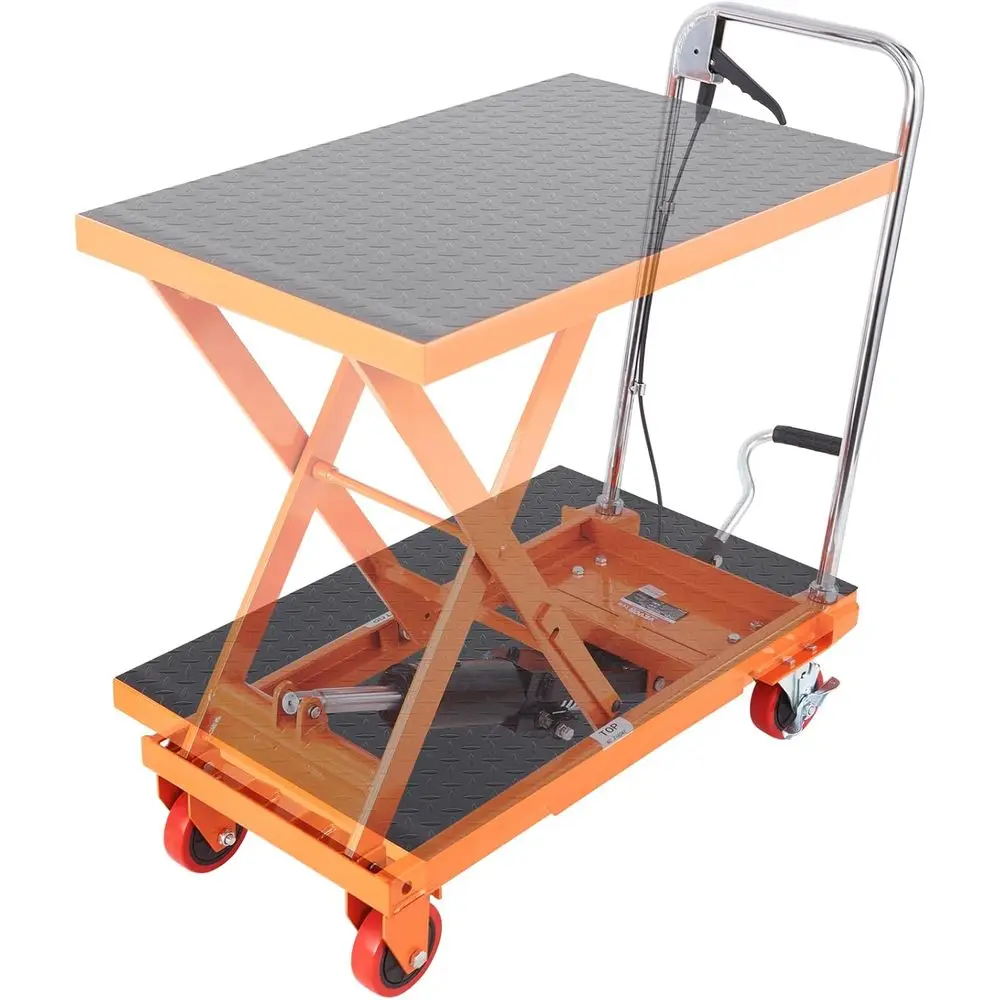 

Hydraulic Lift Table Cart, 500lbs Capacity 28.5" Lifting Height, Manual Single Scissor Lift Table with 4 Wheels and Non-Slip Pad